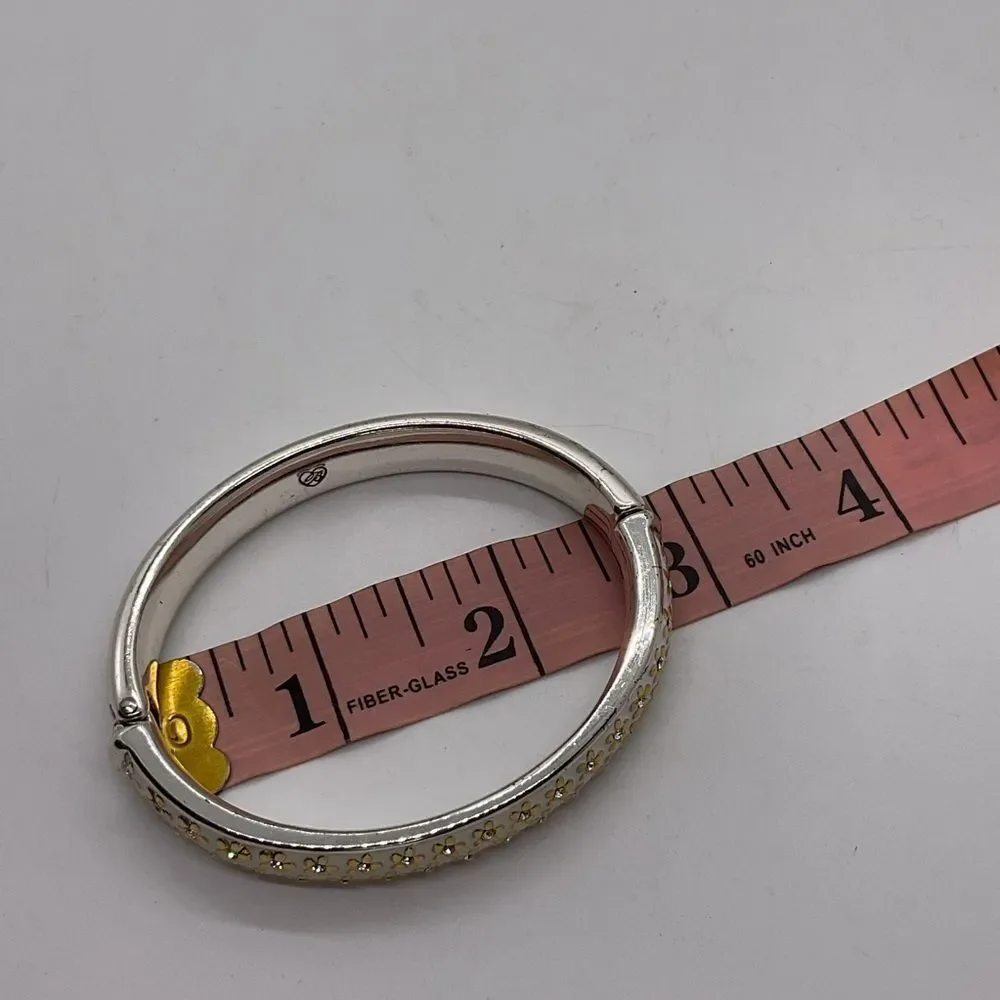 Brighton Loves Me Gold and Silver Floral Hinged Bangle Bracelet